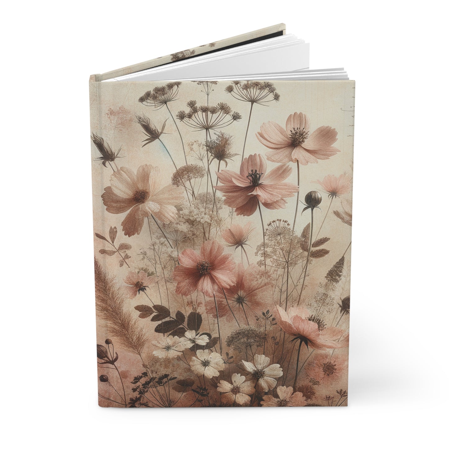 Vintage Wildflower Hardcover Journal Matte, Pink Floral Notebook, Botanical Journal, Gift for Her, Keepsake Diary, Travel Planner
