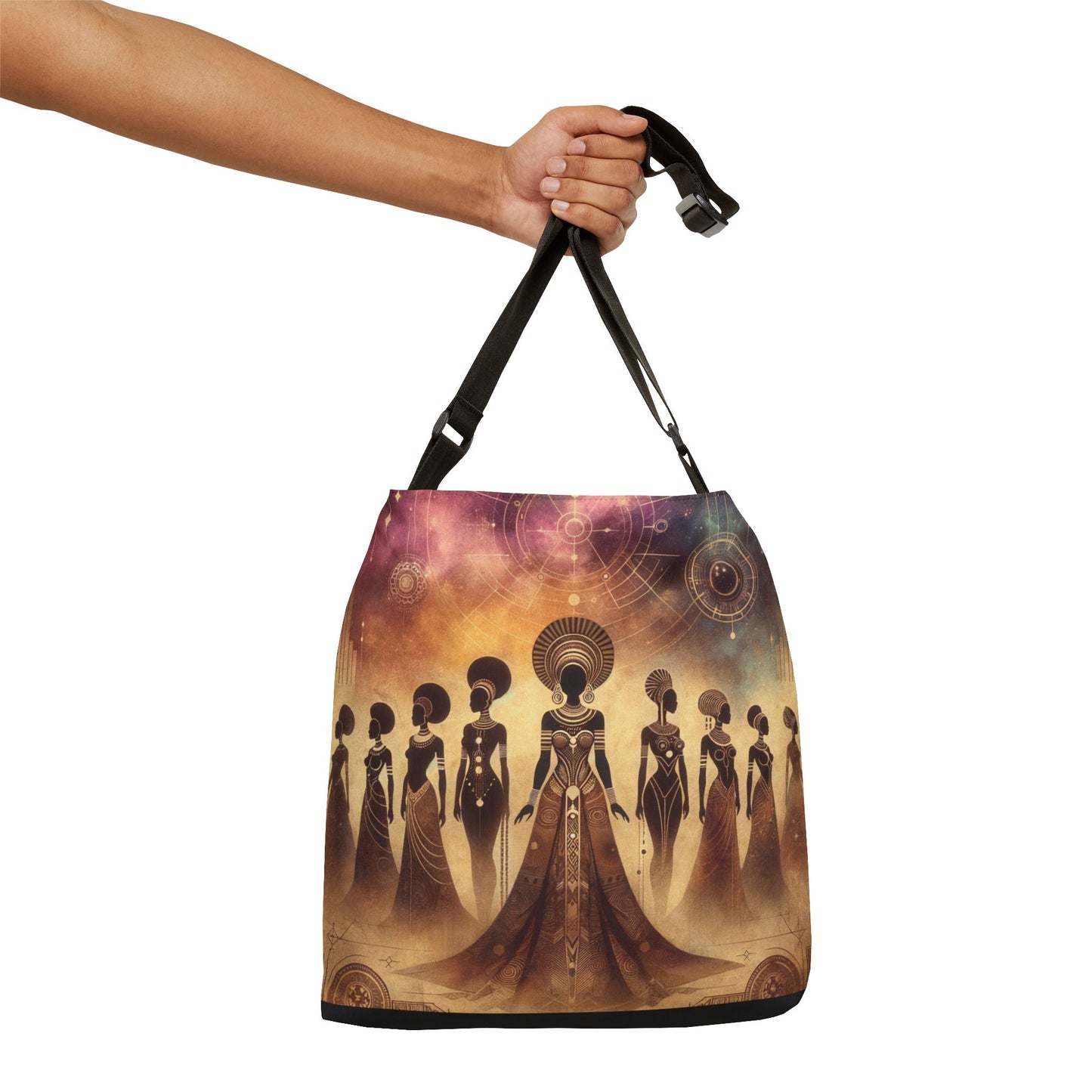 Awakening Crossbody Bag, African Women Empowerment Shoulder Purse, Adjustable Ethnic Market Bag, Afrofuturist Geometric Beach Tote, Radiant