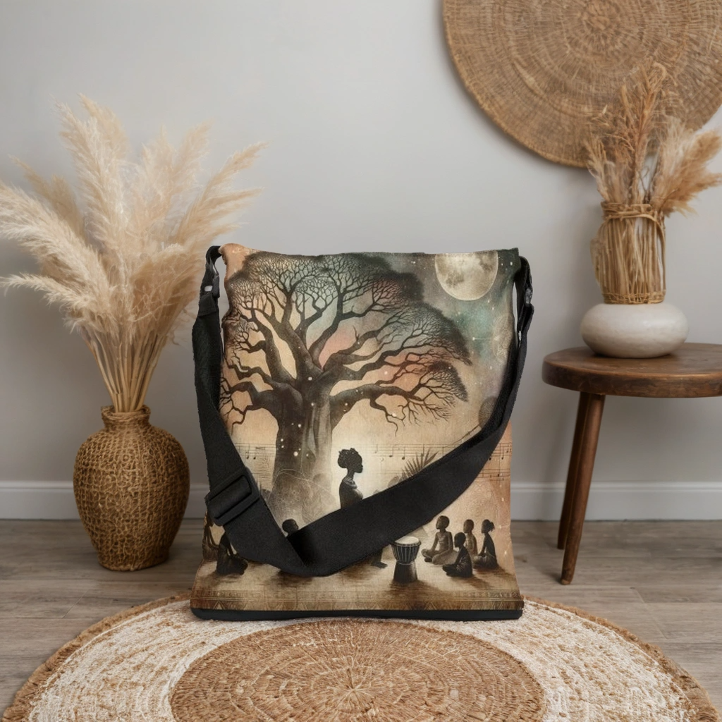 Baobab Tree Adjustable Crossbody Bag, African Women Empowerment Shoulder Bag, Adjustable Ethnic Shoulder Bag, Vintage-Inspired Bag, Juneteenth, Kwanzaa