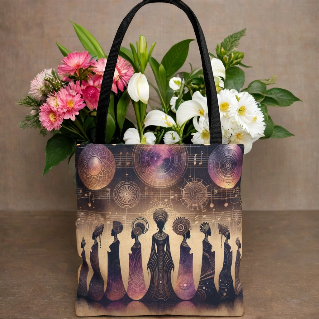 Celestial Sistas Tote Bag, Stylish Shopping Bag, Boho Chic Handbag, Art Design Purse, Unique Gift for Her, Fashion Accessory, Kwanzaa Gifts