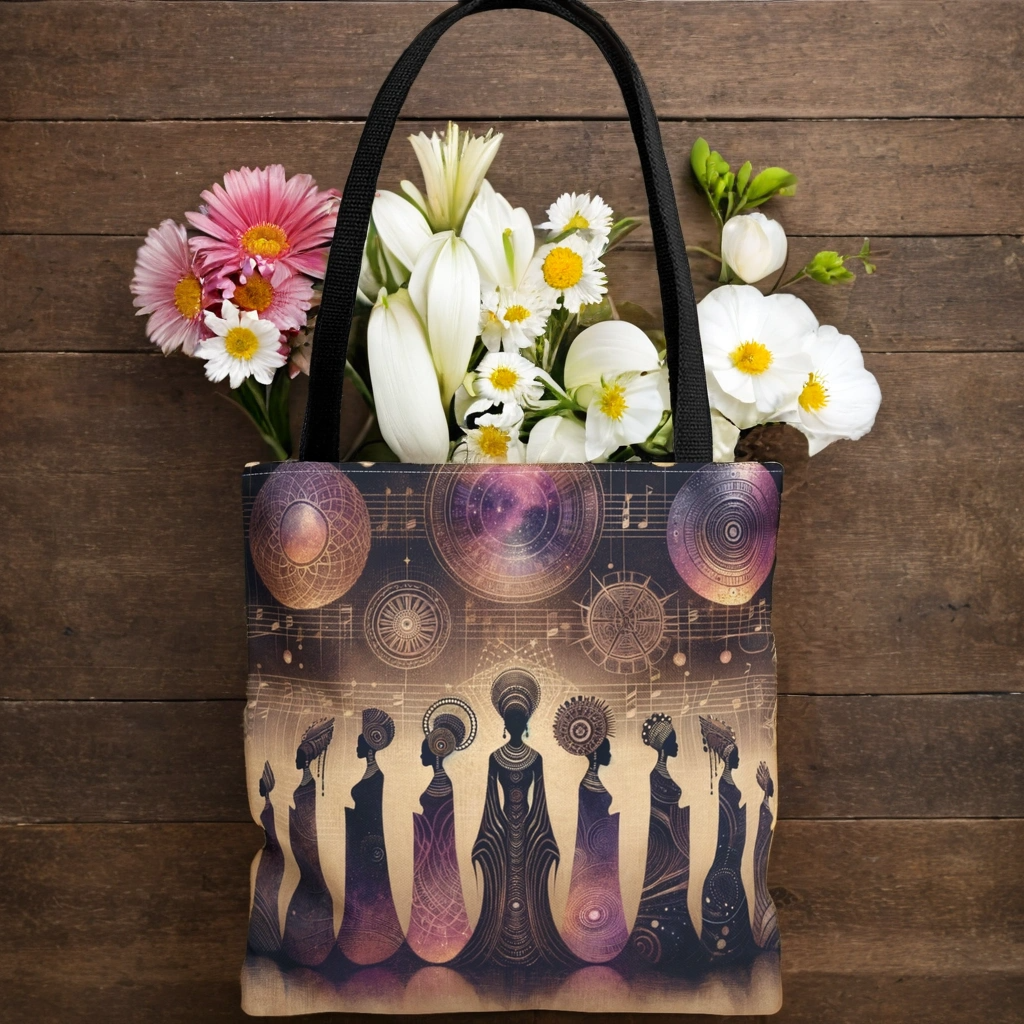 Celestial Sistas Tote Bag, Stylish Shopping Bag, Boho Chic Handbag, Art Design Purse, Unique Gift for Her, Fashion Accessory, Kwanzaa Gifts