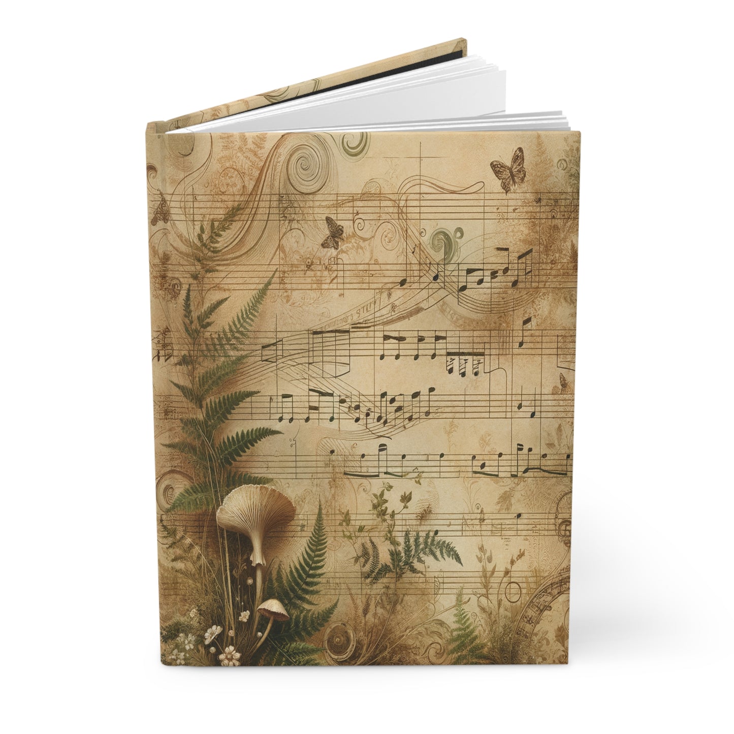 Vintage Inspired Music-Themed Hardcover Journal, Botanical Notebook, Eco-Friendly Gift, Nature Lover's Diary, Artistic Writing Journal