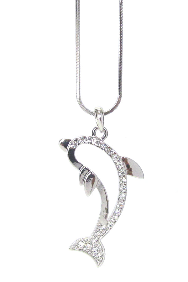 Crystal Dolphin – White Gold-Plated Crystal Necklace for Ocean Lovers