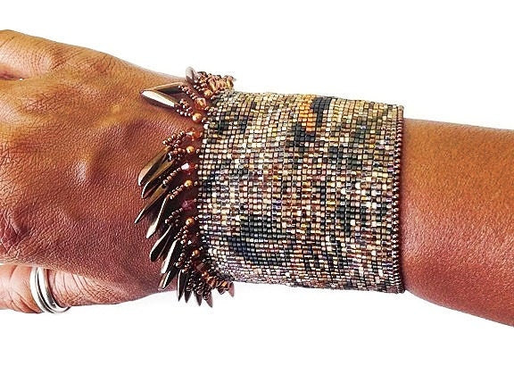 Owl Cuff Bracelet, Handbeaded Cuff, Brown Jewelry, Loom Beaded Cuff, Owl Beaded Bracelet, Owl Jewelry, Animal Jewelry, Statement Bracelet