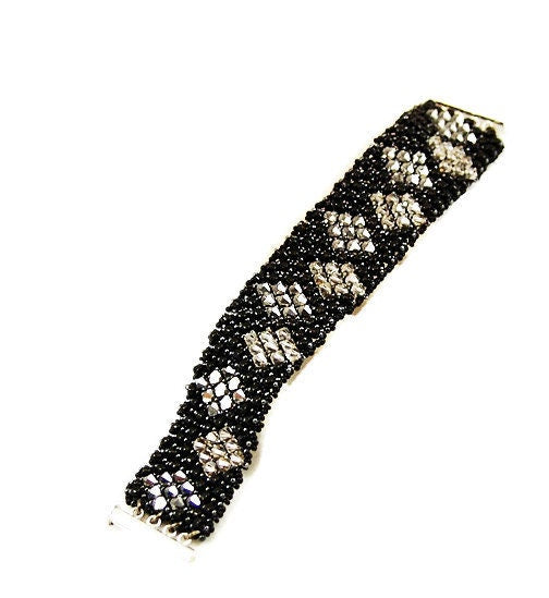 Handeaded Bracelet with Black Diamond Crystals