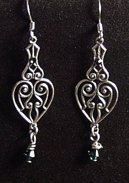 Silver Heart Filigree Earrings, Heart Earrings, Valentines Day Heart Earrings, Filigree Earrings, Antiqued Silver Earrings, Art Deco Earring