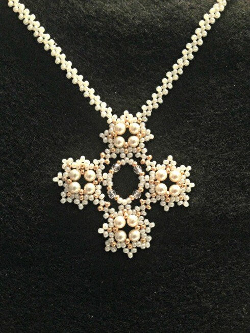 Bridal Necklace Set, Pearl Cross Necklace Set, Bridal Jewelry, Bride Necklace, HandBeaded Necklace, Pearl Necklace, Christian Jewelry