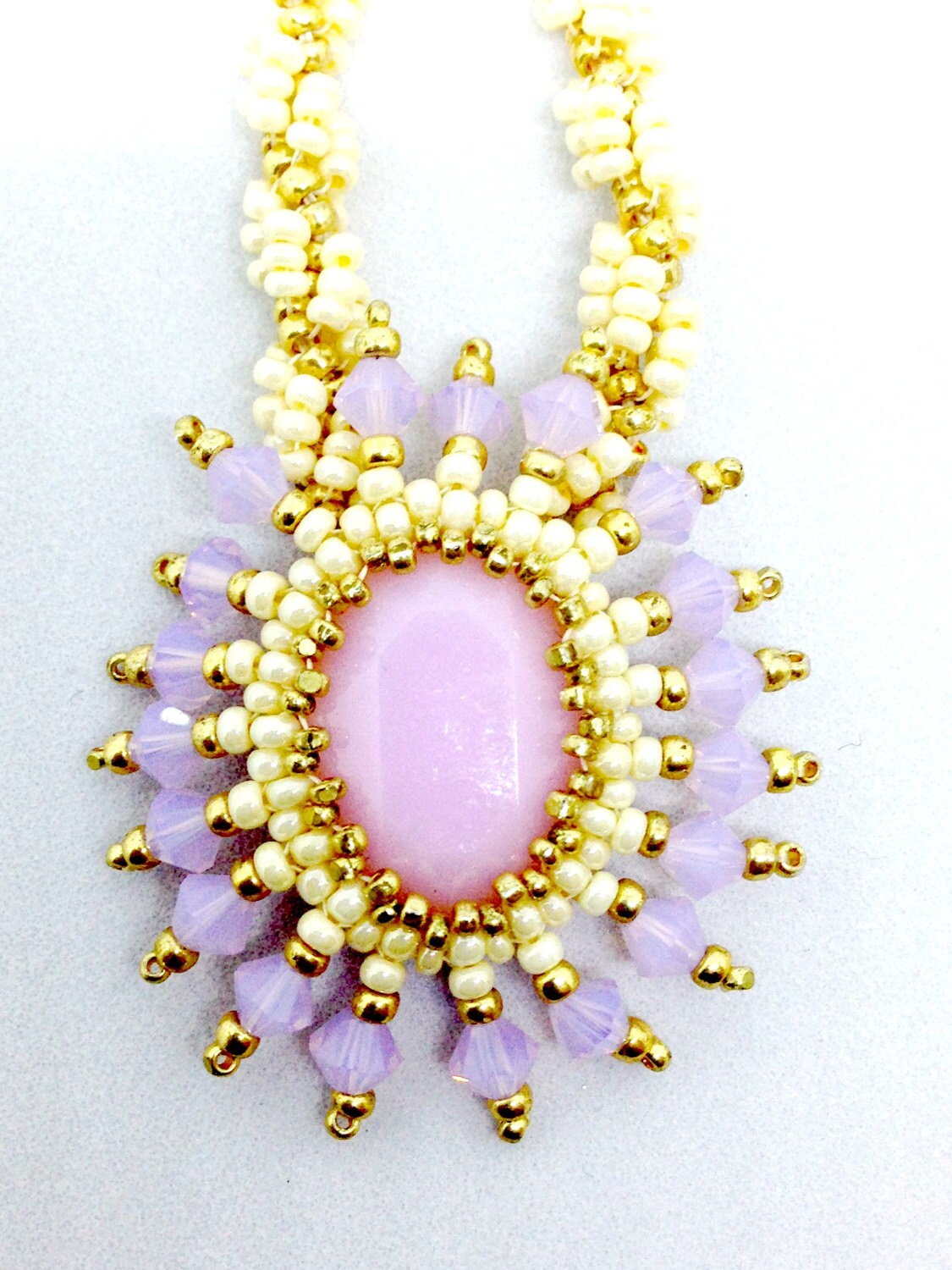 Hand Beaded Vintage Pink Crystal Necklace and Earring Set