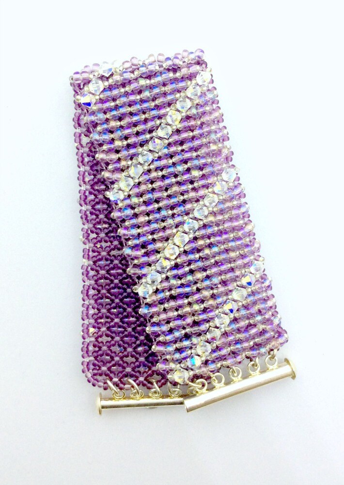 Handbeaded Purple Tennis Bracelet With Crystals