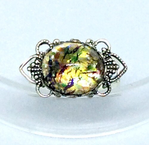 Dragons Breath Opal Ring, Amber Opal Ring, Filigree Ring, Adjustable Filigree Ring, Dragons Breath Ring, Opal Jewelry, Fashion Rings