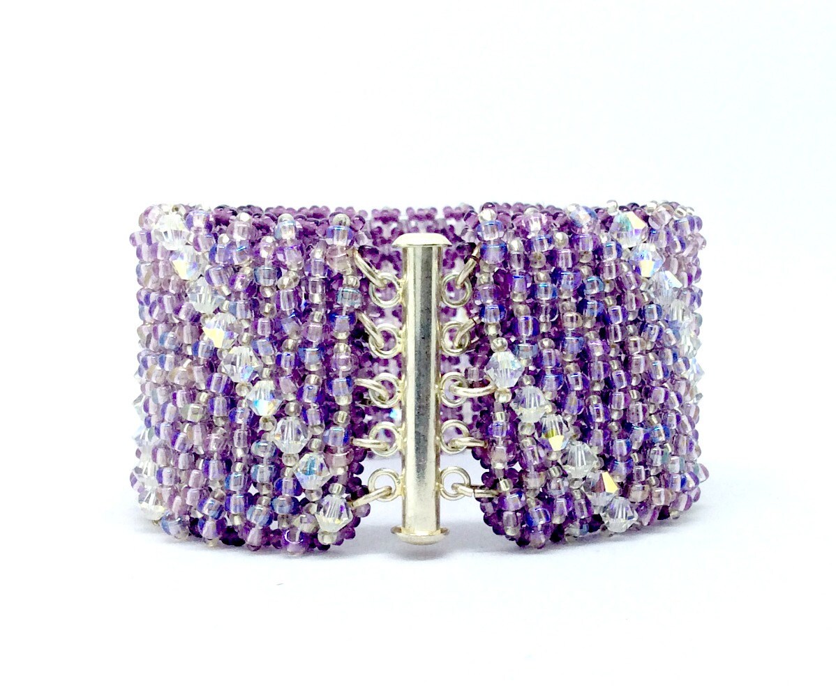 Handbeaded Purple Tennis Bracelet With Crystals
