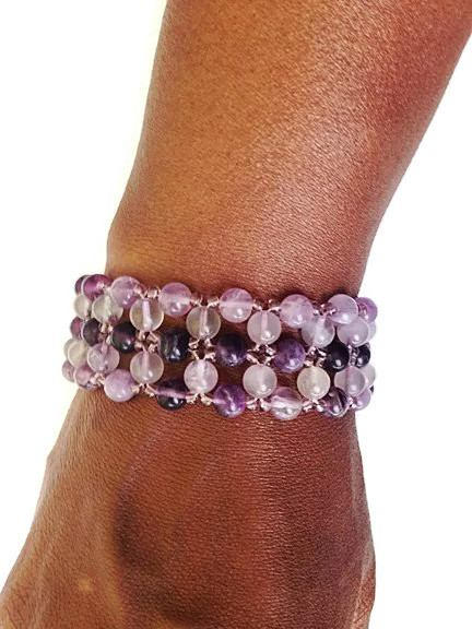 Amethyst Bracelet, Fluorite Bracelet, Amethyst and Fluorite Gemstone Bracelet, Hand Beaded Bracelet, Purple Bracelet, Gemstone Jewelry