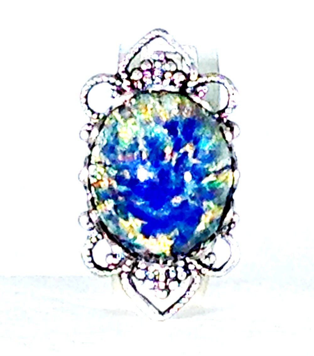 Blue Dragons Breath Opal Ring , Blue Opal Ring , Teen Jewelry , Filigree Ring , Filigree Jewelry, SP Opal Ring, Statement Ring