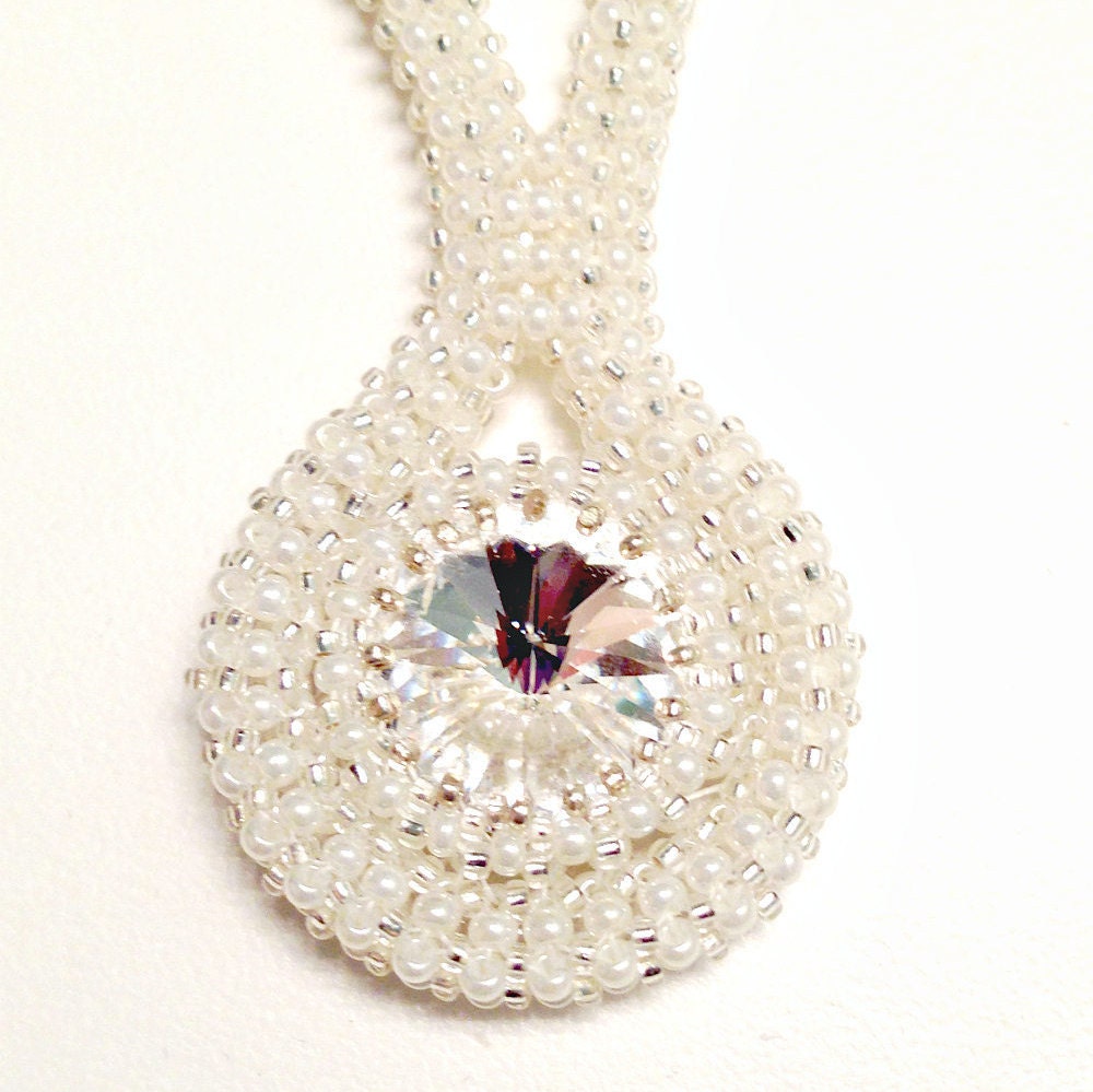 Crystal Beaded Necklace, Bridal Jewelry, Crystal Necklace, Wedding Jewelry, Snow Crystal Necklace, White Crystal Necklace, Winter Wedding