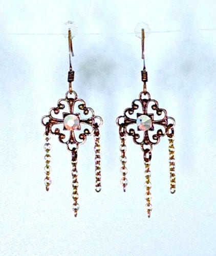 Diamond Filigree Earrings, Vintage Inspired, Filigree Jewelry, Filigree Chain Earrings, Chandelier Earrings, Brass Earrings, Drop Earrings