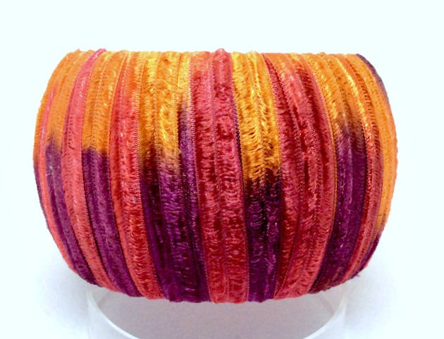 Orange Ribbon Wrapped Wooden Bangle