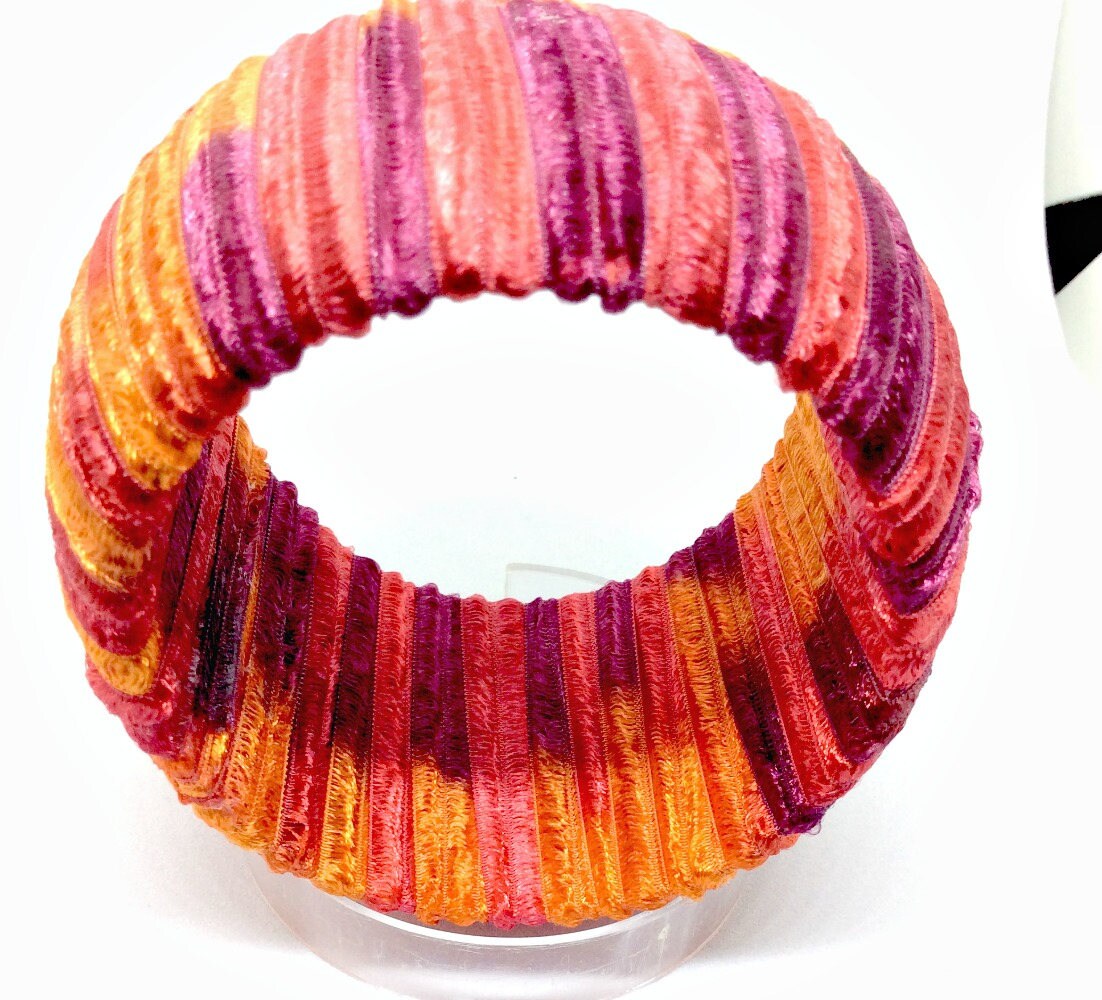 Orange Ribbon Wrapped Wooden Bangle