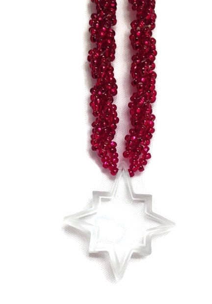 Star Necklace w/ Red Bead Rope, Christmas Star Necklace, North Star Necklace, Vintage Star, Crystal Star Pendant Necklace, Polaris Necklace