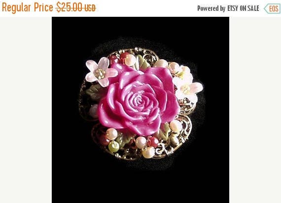 Rose Garden Hand Beaded Brooch, Pink Rose Pin, Filigree Pin, Statement Pin, Cagework, Rose Garden Pin, Flower Pin, Vintage Inspired