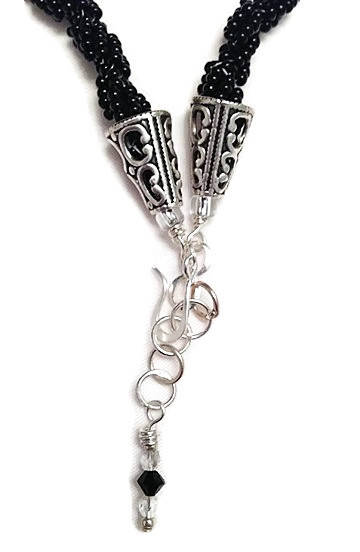 Vintage North Star Necklace – Hand-Beaded Black Rope with Crystal Pendant
