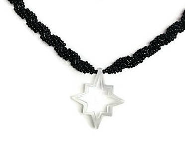 Vintage North Star Necklace – Hand-Beaded Black Rope with Crystal Pendant