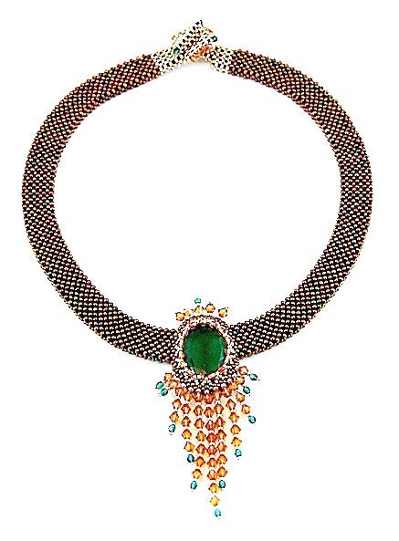 Emerald Vintage Crystal Necklace, Beaded Collar Necklace, Emerald Collar Necklace, Statement Necklace, Beaded Bib Necklace, Seed Bead Necklace