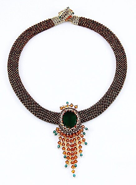 Emerald Vintage Crystal Necklace, Beaded Collar Necklace, Emerald Collar Necklace, Statement Necklace, Beaded Bib Necklace, Seed Bead Necklace