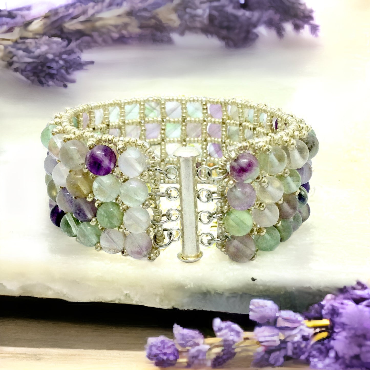 Fluorite Bracelet, Rainbow Fluorite Gemstone Cuff, Fluorite Jewelry, Real Gemstone Bracelet, Gemstone Bracelet, Gemstone Jewelry
