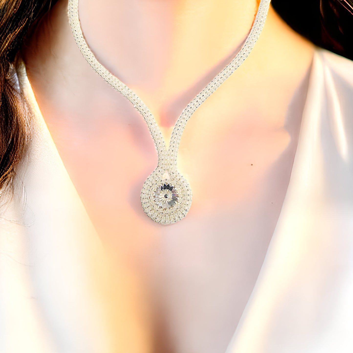 Crystal Beaded Necklace, Bridal Jewelry, Crystal Necklace, Wedding Jewelry, Snow Crystal Necklace, White Crystal Necklace, Winter Wedding