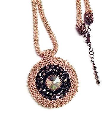Handbeaded Gold Medallion Necklace with Copper Swarovski Elements Crystals Gifts for Her Handmade Gifts