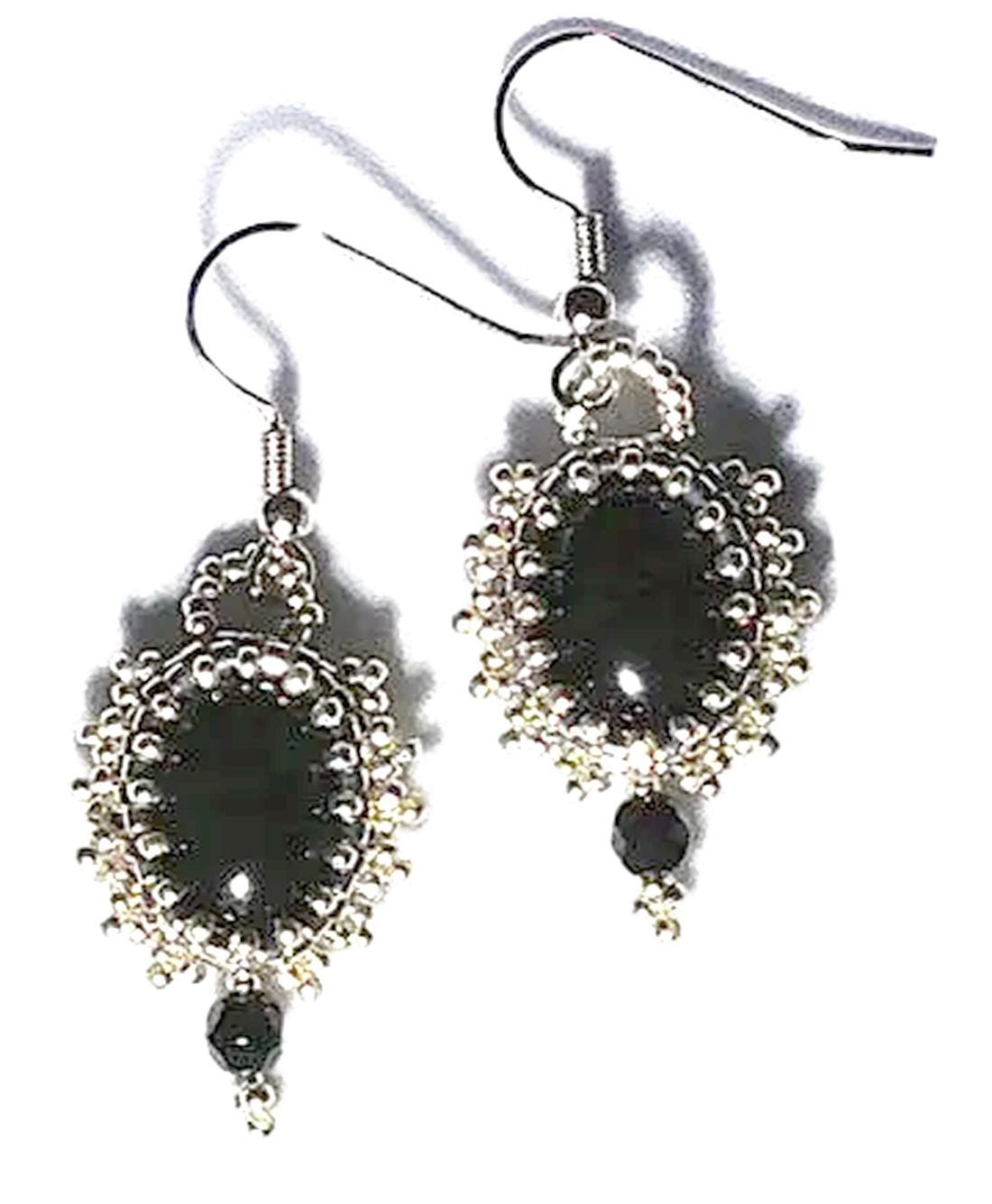 Black Agate Earrings, Beaded Earrings, Black Gemstone Bead Earrings, Agate Jewelry, Agate Drop Earrings