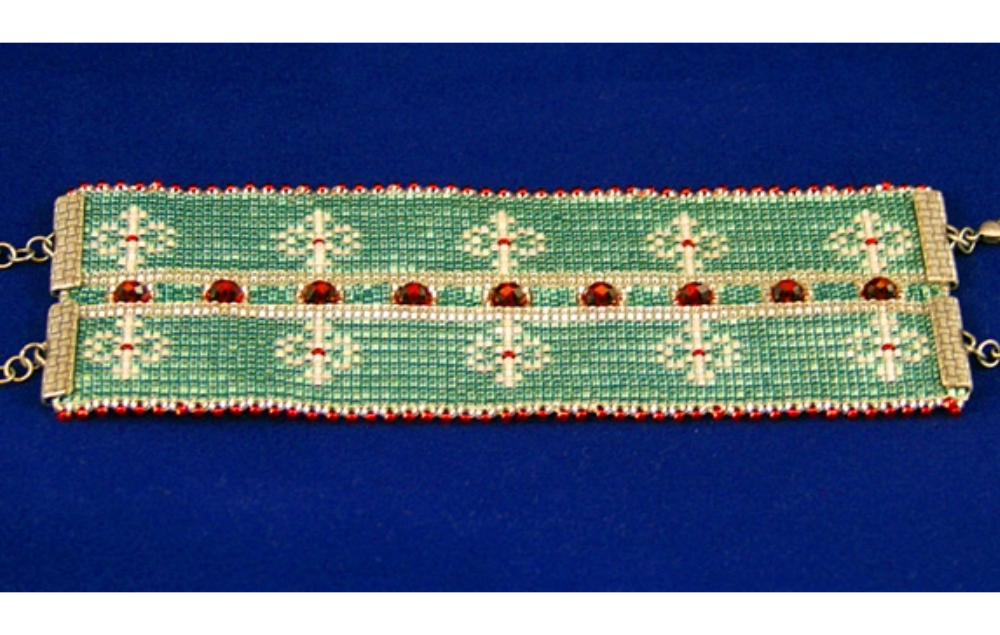 Handbeaded Cuff Bracelet with Fleur de Lis Design