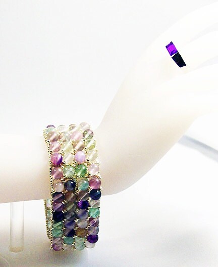 Fluorite Bracelet, Rainbow Fluorite Gemstone Cuff, Fluorite Jewelry, Real Gemstone Bracelet, Gemstone Bracelet, Gemstone Jewelry