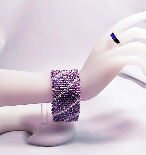 Handbeaded Purple Tennis Bracelet With Crystals