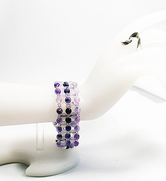 Amethyst Bracelet, Fluorite Bracelet, Amethyst and Fluorite Gemstone Bracelet, Hand Beaded Bracelet, Purple Bracelet, Gemstone Jewelry