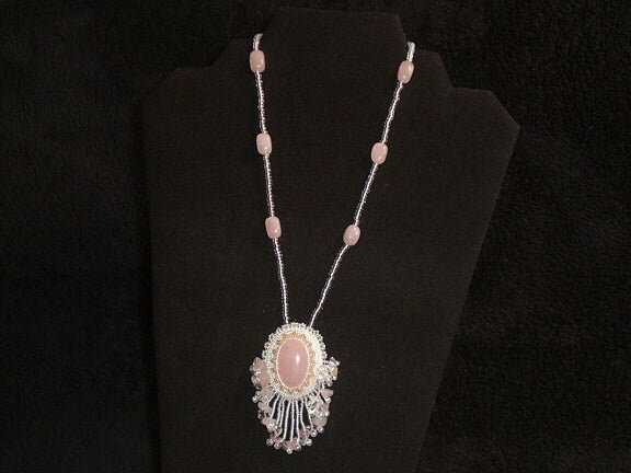 Necklace, Rose Quartz Pendant, Bridal Statement Necklace, Bridal Jewelry, Pink & Crystal Quartz Necklace, Bridal Necklace, Wedding Jewelry