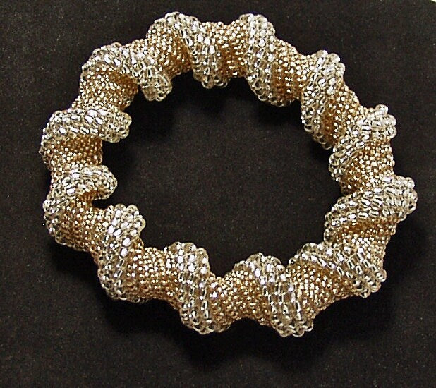 Beaded Bangle, Bridal Jewelry, Gold Hand Beaded Spiral Bangle, Woven Beaded Bangle, Beaded Twist Bangle, Statement Bangle, Chunky Bangle