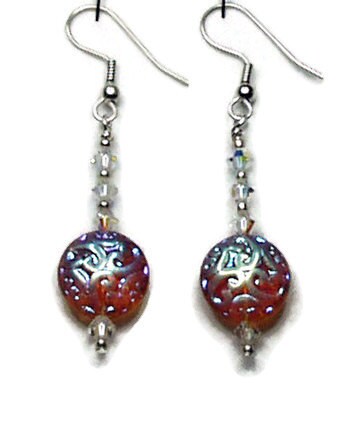 Rainbow Lampwork Earrings, Glass Filigree Earrings, Glass Scroll Bead Earrings, Bohemian Earring, Choice of Red, Yellow and Blue