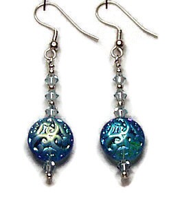 Rainbow Lampwork Earrings, Glass Filigree Earrings, Glass Scroll Bead Earrings, Bohemian Earring, Choice of Red, Yellow and Blue