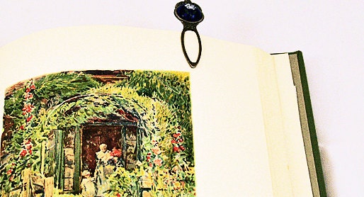 Blue Flower Bookmark, Vintage Inspired Book Clip, Blue Floral Bookclip, Floral Bookmark
