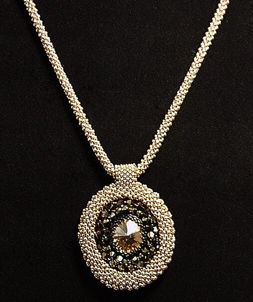 Handbeaded Gold Medallion Necklace with Copper Swarovski Elements Crystals Gifts for Her Handmade Gifts