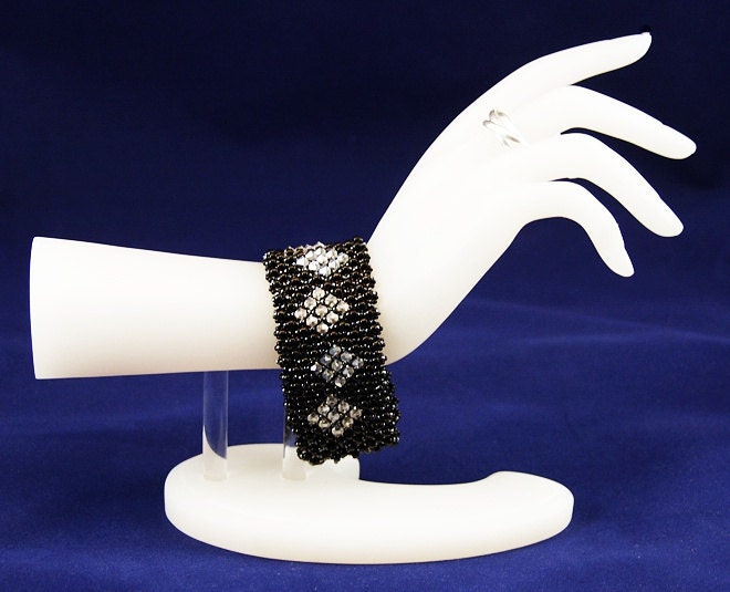 Handeaded Bracelet with Black Diamond Crystals