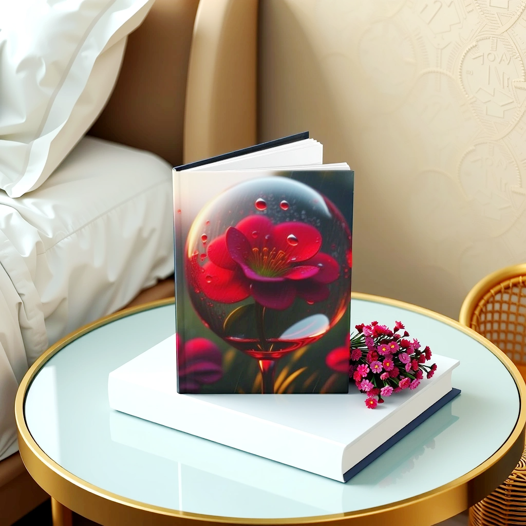 Crimson Bloom Journal, Matte Hardcover Notebook for Mindful Journaling, Dreamy Sketches, Poetry, 150 Lined Pages, Romantic Writing, Elegant