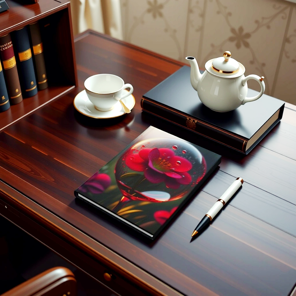 Crimson Bloom Journal, Matte Hardcover Notebook for Mindful Journaling, Dreamy Sketches, Poetry, 150 Lined Pages, Romantic Writing, Elegant