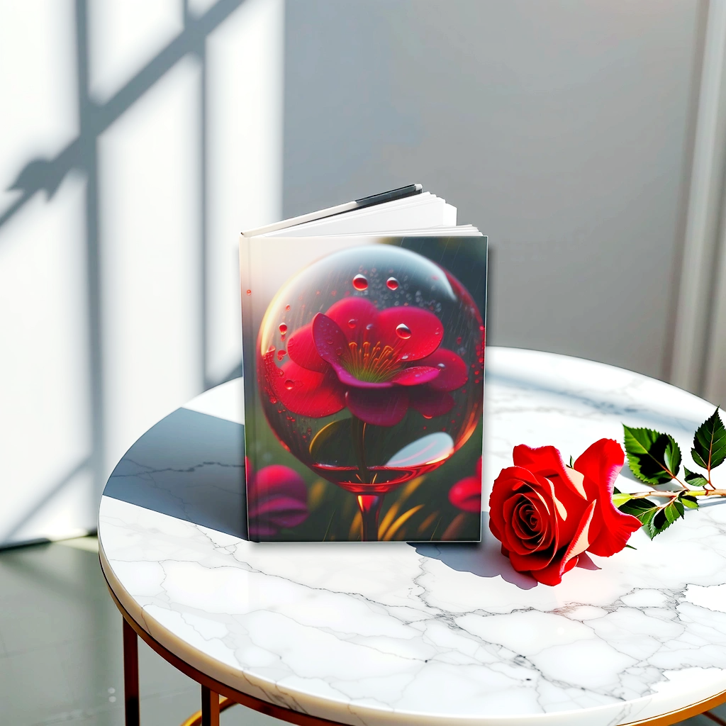 Crimson Bloom Journal, Matte Hardcover Notebook for Mindful Journaling, Dreamy Sketches, Poetry, 150 Lined Pages, Romantic Writing, Elegant
