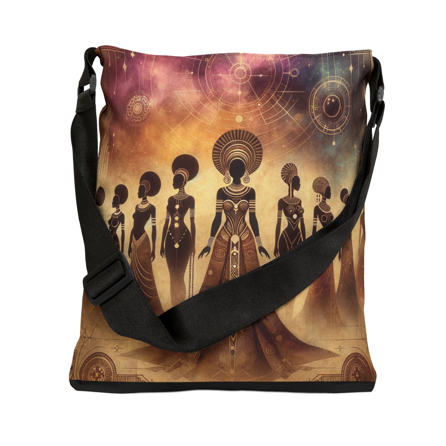 Awakening Crossbody Bag, African Women Empowerment Shoulder Purse, Adjustable Ethnic Market Bag, Afrofuturist Geometric Beach Tote, Radiant