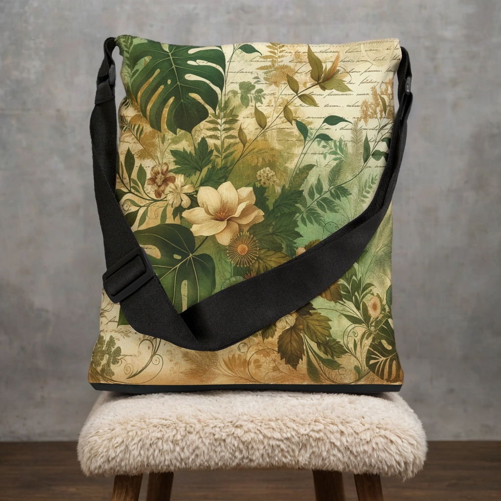 Monstera Adjustable Crossbody Bag, Botanical Crossbody Bag, Shoulder Bag, Adjustable Market Bag, Botanical Beach Tote