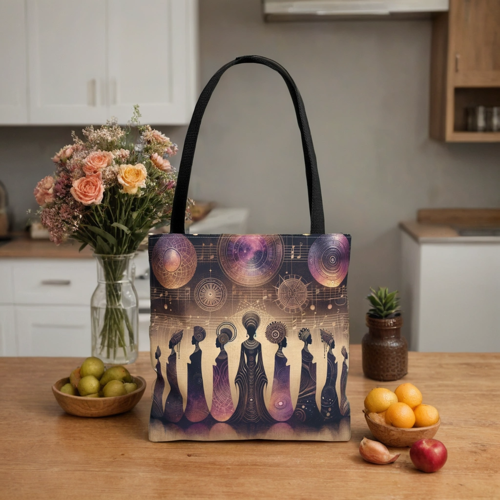Celestial Sistas Tote Bag, Stylish Shopping Bag, Boho Chic Handbag, Art Design Purse, Unique Gift for Her, Fashion Accessory, Kwanzaa Gifts