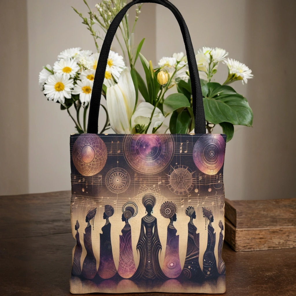 Celestial Sistas Tote Bag, Stylish Shopping Bag, Boho Chic Handbag, Art Design Purse, Unique Gift for Her, Fashion Accessory, Kwanzaa Gifts