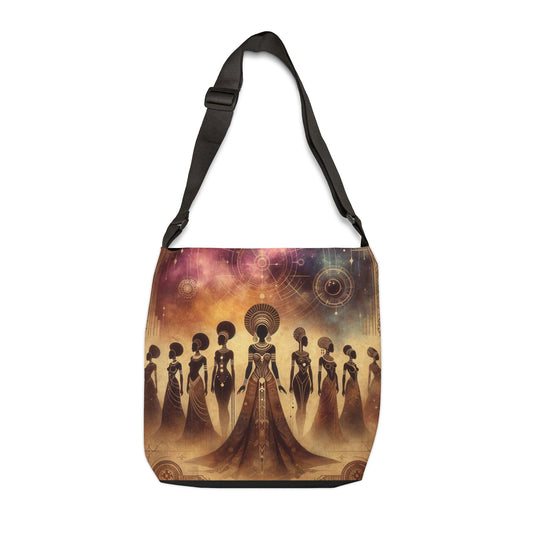 Awakening Crossbody Bag, African Women Empowerment Shoulder Purse, Adjustable Ethnic Market Bag, Afrofuturist Geometric Beach Tote, Radiant